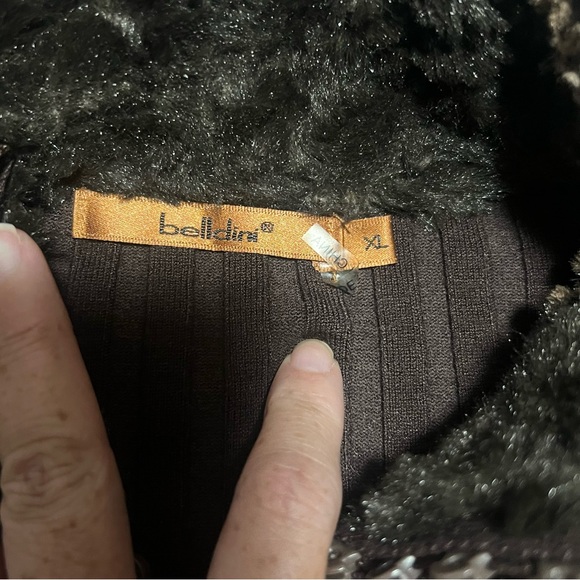 belldini XL Cardigan rhinestone zipper faux fur brown ribbed back and sleeves - Picture 8 of 14